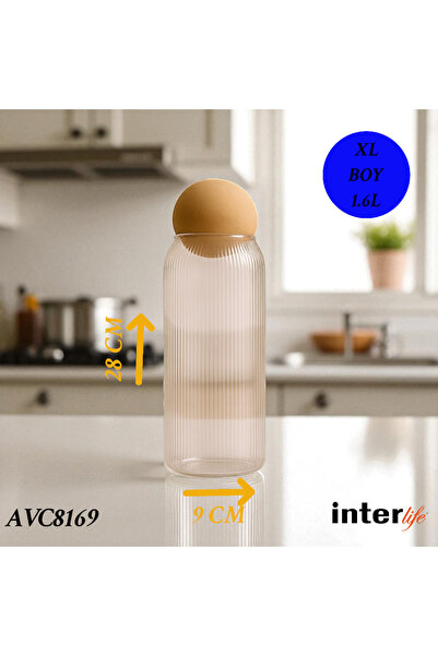 İnterlife برطمان زجاجي رفيع مزود بغطاء على شكل كرة فطر، برطمانات تنظيم المطبخ...