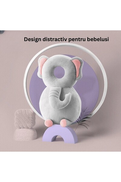 Flippy Perna tip Rucsac pentru Protectia Capului, Flippy, Tetiera tip Elefant de Plus, pentru Bebelusi, 33x