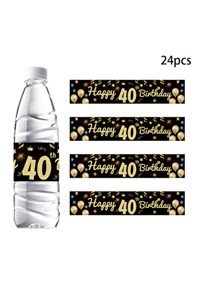 Choice4 40th 24Pcs Black Gold Birthday Bottle Sticker Happy 18 21 30 40 50 60...