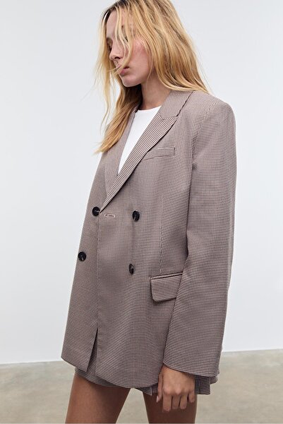 Stradivarius Desenli Kruvaze Düğmeli Blazer Ceket