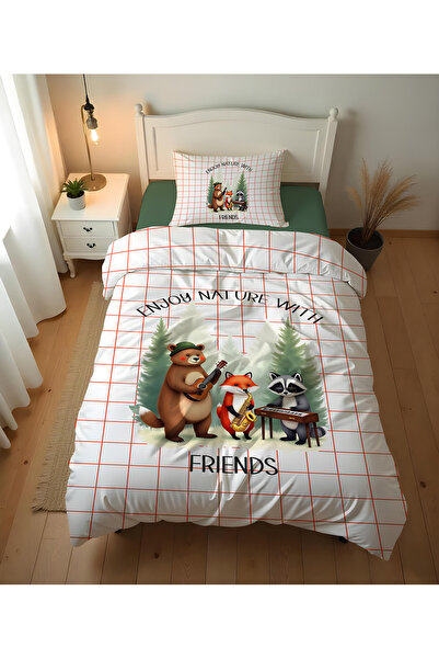 Evmila طقم أغطية سرير مفردة مطبوعة بنمط حيوانات لطيفة مكون من قطعتين بدون ملا...