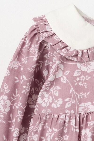 Banamio Carolina Crispy Floral Patterned Baby Collar Romper Jumpsuit with Bow Detail