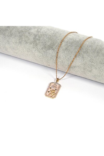 FerizZ Çelik Kolye, Altın Kaplama Aslan Burcu Kadın Kolye K-116