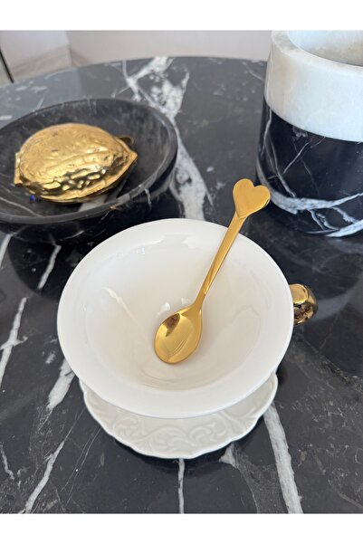 Hatice sakallı design 1Pcs Shiny Gold Titanium Heavy Heart Spoon Dessert Spoon Large Size Cup Spoon