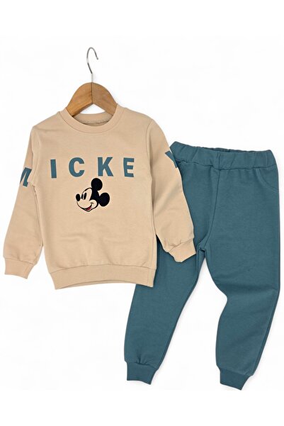 VOY KİDS Boy's Seasonal Mickey Printed 2-3-4-5-6 Years Old Crew Neck Tracksuit Nursery Set