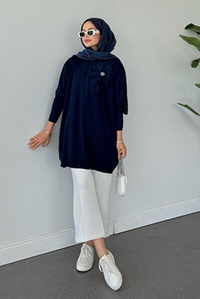 Şulemoda Giyim Merserize Çiçekli Tunik Lacivert