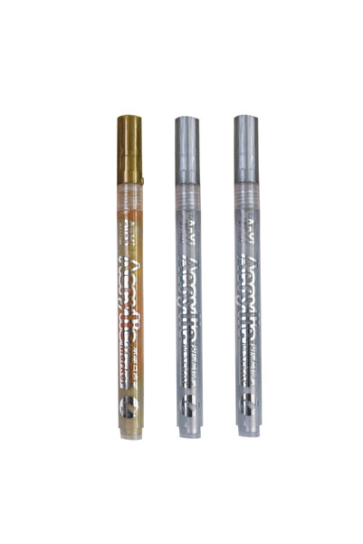 Choice مجموعة من 3 أقلام تلوين أكريليك 1 ذهبي و2 فضي، باللون الأسود/الأبيض/ال...