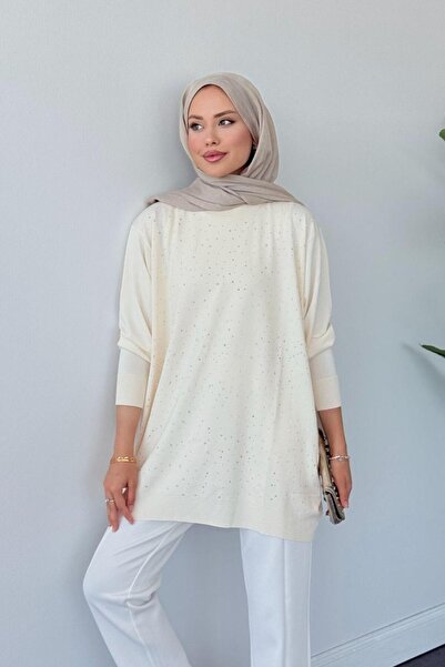 Şulemoda Giyim Merserize Taşlı Tunik Krem