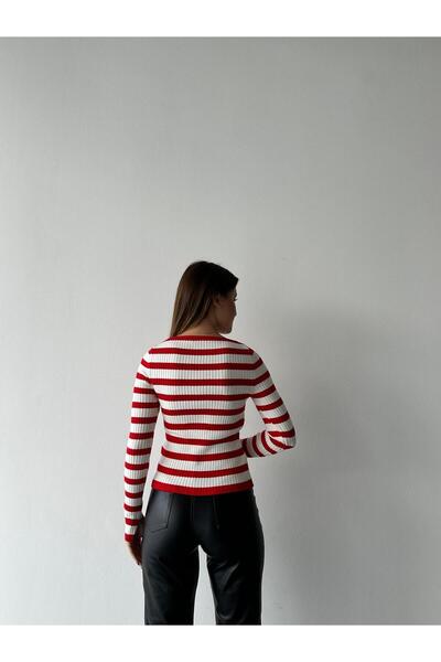 SBL COLLECTİON Striped Soft Textured Boat Neck Knitwear