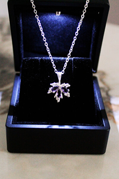 carrot silver 925 Ayar Gümüş Çınar Yaprağı Ametist Taşlı Kolye-Hediye Paketli