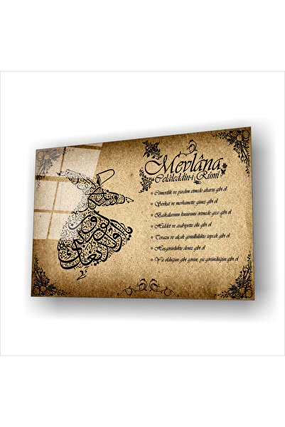 kontemcam Mevlânâ Sözleri ve Semazen Desenli Hat Sanatı Cam Tablo – Dekoratif...