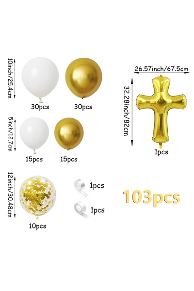 Choice Other As picture 103pcs First Communion Decorative Balloon Set, white and gold balloons with cross