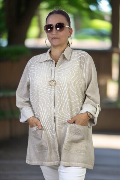 yagmurberen Seasonal Thin Safari Jacket with Pockets, Zipper, Foldable Sleeves, Extra Large Size