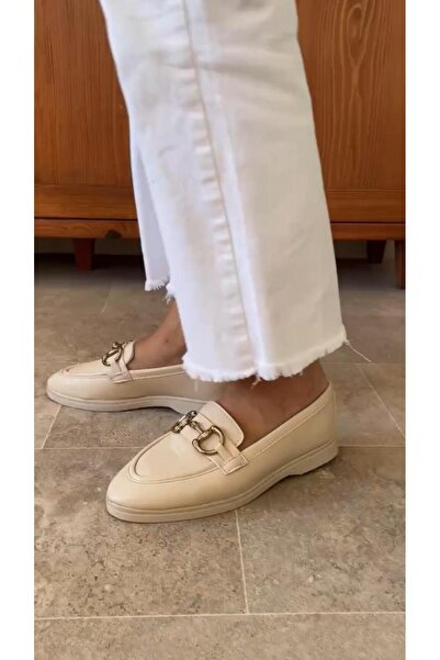 Büşra Sultan Ayakkabı & Çanta Kadın Bej Loafer Makosen Casual Toka Detay Rahat Günlük Ayakkabı