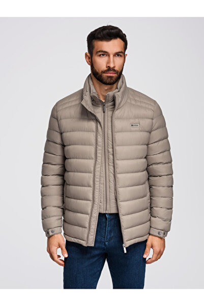 OMBRE Klassische Herren Steppjacke mit Stehkragen - Dunkelbeige V4 OM-JALP-0231