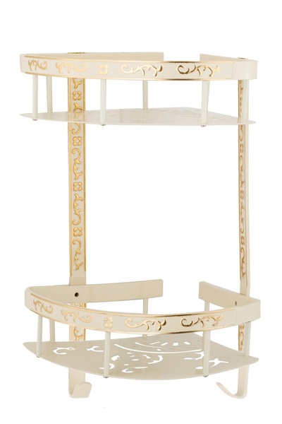 Trendy's Etajera baie TRENDY’S dubla, montare pe colt, white-gold 35cm X 30cm