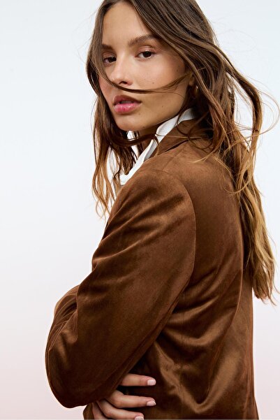 Stradivarius Normal Kesim Suni Süet Blazer Ceket