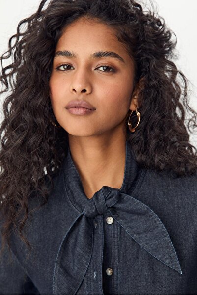 Stradivarius Denim shirt with bow