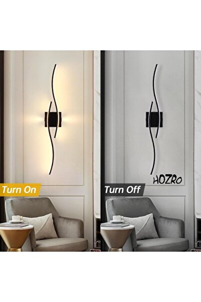 HOZRO Set 2 Lampi HOZRO, cu LED, Design Wave, 60 cm, Negru, 28W, 1350 Lumen, Lumina Alb Calda
