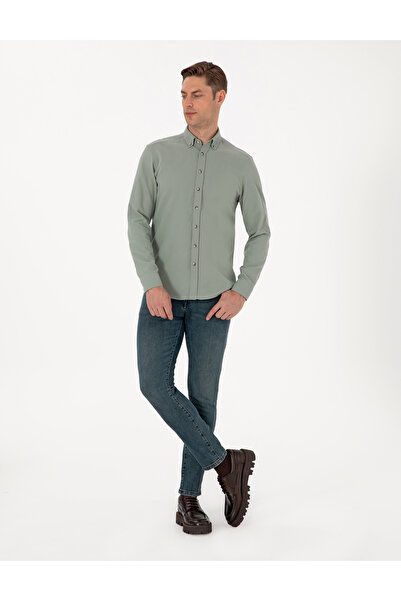 Pierre Cardin Light Green Slim Fit Long Sleeve Shirt 50311562-Vr255