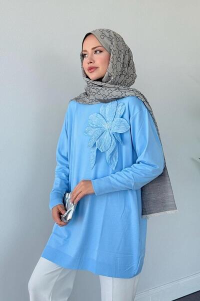 Şulemoda Giyim Mercerized Floral Tunic Blue