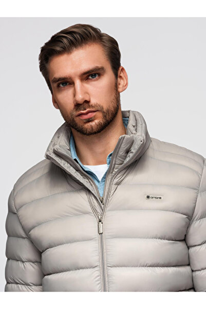 OMBRE Klassische Steppjacke für Herren mit Stehkragen - Hellgrau V2 OM-JALP-0231