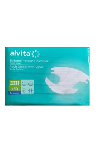 Alvita Tekstil Yüzeyli Belbantlı Hasta Bezi Large 30'lu