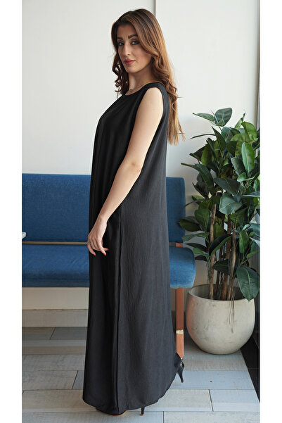 outline Black washed crepe dress