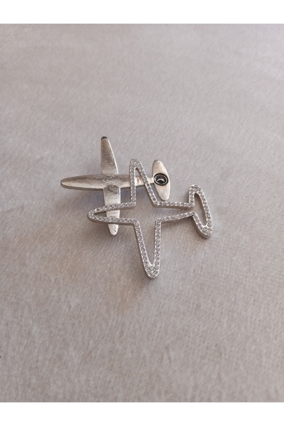 Pervin Ablacım Gümüş Uçak figürlü broş