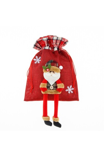 Flippy Pungă cadou Flippy, temă Moș Crăciun, material textil, 30x25 cm, cu șnur de strângere, roșie