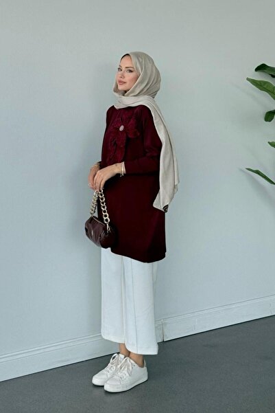 Şulemoda Giyim Tunica cu flori mercerizate Burgundy