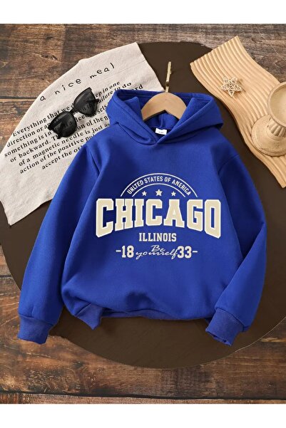 oneagılyazı Kışlık Kapüşonlu Sweatshirt, Çocuk Chicago Baskılı