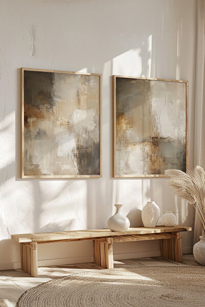 STARYUNA Σετ δύο ζωγραφικών εργασιών με αφηρημένο σχέδιο με ξύλινο κορνίζα με εφέ ελαιογραφίας Yuna402