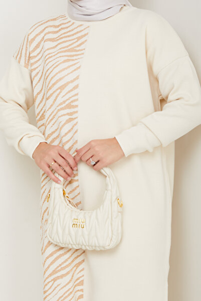 Kirazgym Half Zebra Detailed Comfortable Fit Women's Tunic and Pants Hijab Knitwear Set