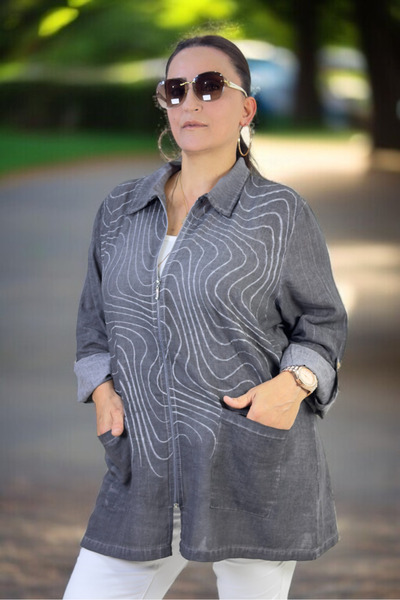 yagmurberen Seasonal Thin Safari Jacket with Pockets, Zipper, Foldable Sleeves, Extra Large Size