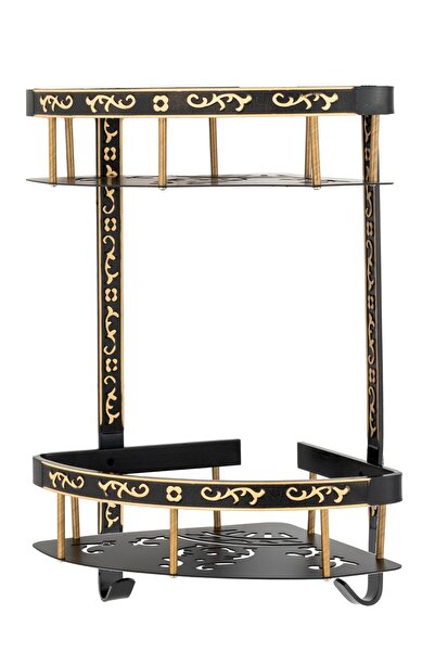 Trendy's Etajera baie TRENDY'S, dubla montare pe colt, black-gold 35cm X 30cn