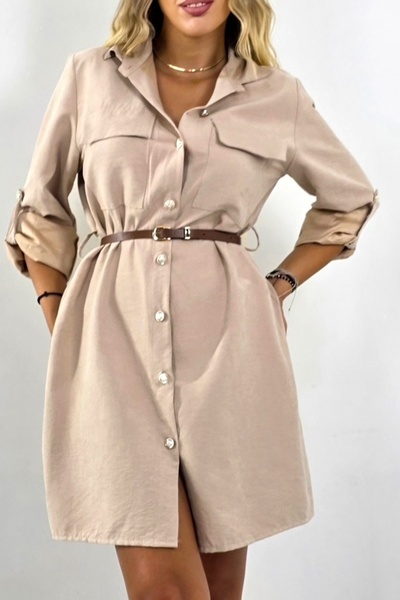 FashionForYou Kayla casual dress with pockets and button closure, Cream