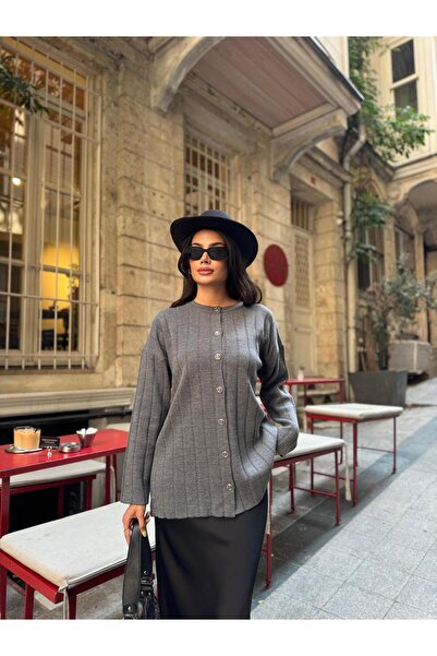 Lamierra Ribbed Oversize Women's Knitwear Cardigan