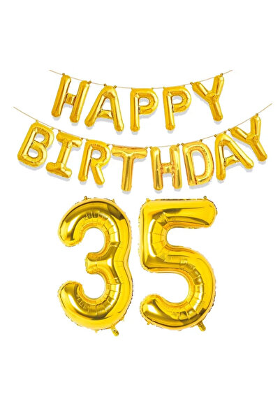 Choice12 Other As the picture BIRTHDAY 35 15 Pcs Gold Happy Birthday With Num...