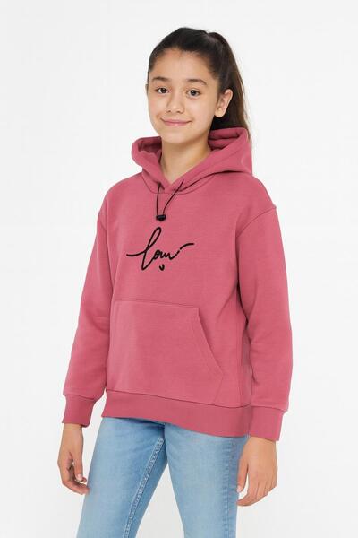 NEWKİDS Hanorac pentru fete cu glugă, imprimeu Love, buzunare cangur