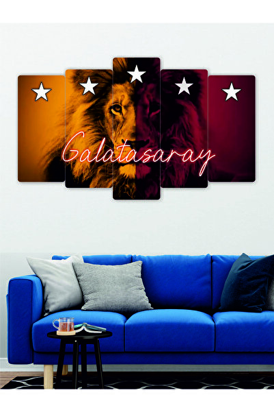 fabriflow exclusive Gsaray 5 Yıldız Aslan Tablo 5parça 60x100mdf