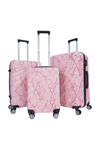 Wexta Valiz - Kabin & Orta & Büyük 3'lü Set - Wx-300 Baskılı Şeker Pembe 3 'lü Set Valiz