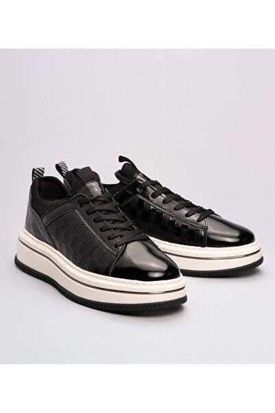 MARCOMEN Erkek Örgü Detaylı Rugan Sneaker Ayakkabı Siyah