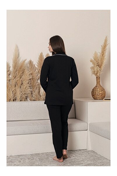 FORMO 100% Cotton Piping Shirt Collar Buttoned Long Sleeve Women's Pajama Set