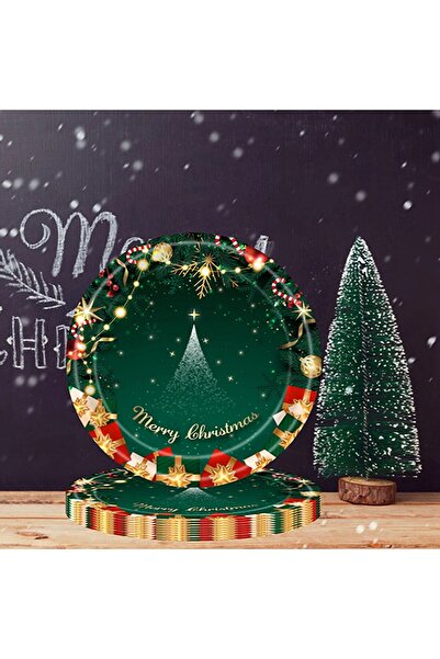 Flippy Set 16 Disposable Plates, Flippy, Christmas Tree Model 'Merry Christmas', Christmas Theme, 18 cm, Gr