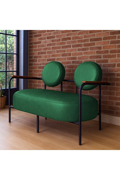 Azra Mobilya Venüs İkili Koltuk Yeşil – Modern Tasarım, Deri, Ofis, Kuaför ve İş Yeri İçin Şık İkili Koltuk