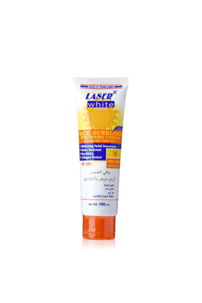 LASER WHITE ليزر وايت - كريم واقي شمس ومبيض بالكولاجين وفيتامين E - حماية +50 - 100 مل