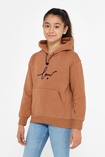 NEWKİDS Hanorac pentru fete cu glugă, imprimeu Love, buzunare cangur