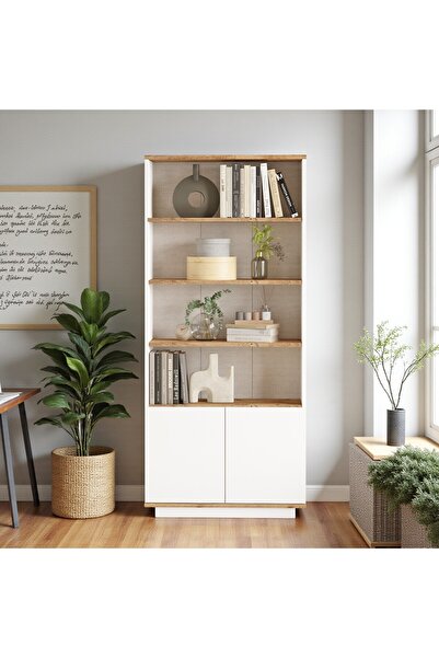 Robin Home Kitaplık 4 Raflı 2 Kapaklı 168cm Çam-Beyaz