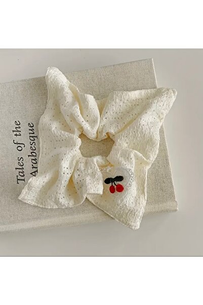 FloresDeCarnaval Cherry Love Square Bow Scarf Buckle - Cherry Embroidered Brode Elastic Hair Accessory/Buckle 🍒